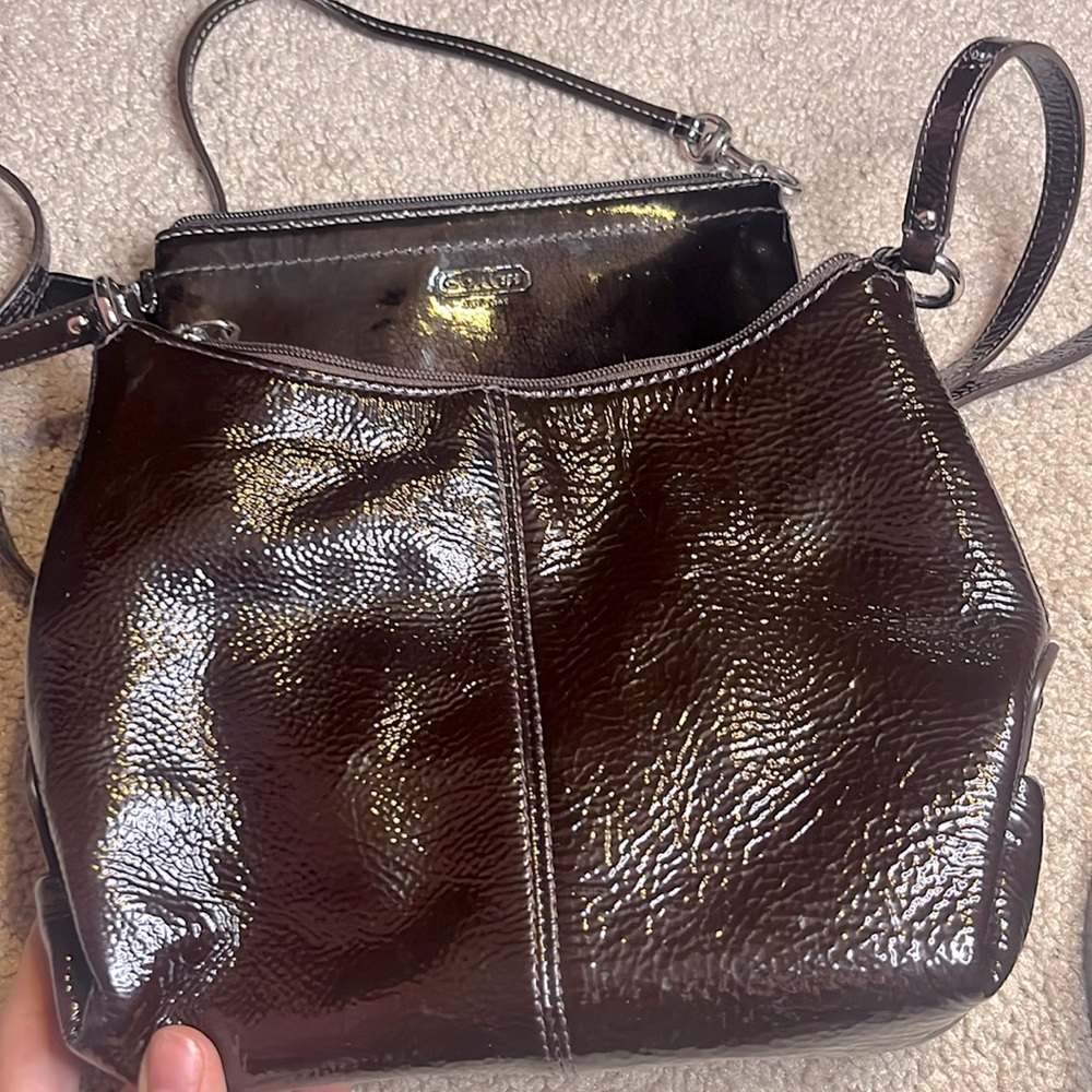 Used coach leather brown crossbody bag with wristlet wallet chocolate brown - Picture 7 of 10